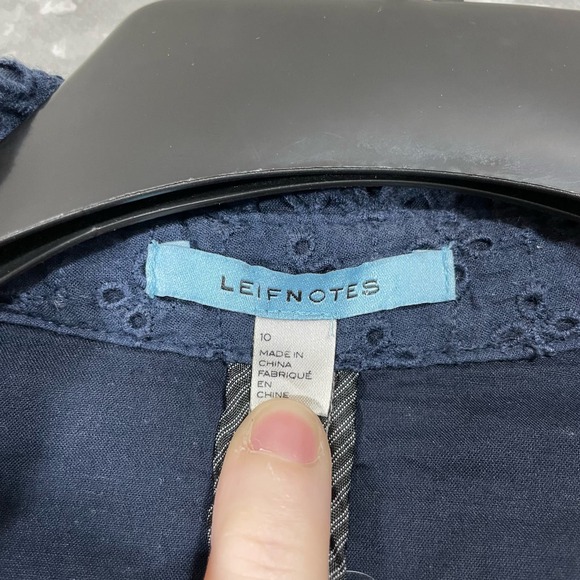 Anthropologie LeifNotes Navy Blue Eyelet Lace Blazer - Size 10 - Boho Jacket - Picture 5 of 7